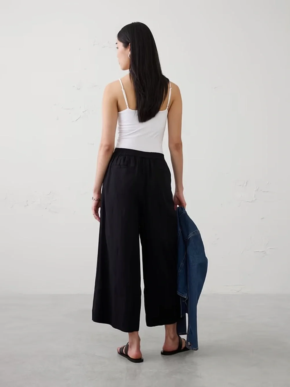 BANANA REPUBLIC, Black Wide-Leg Linen Blend Pants